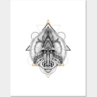 Baboon in aztec style Posters and Art